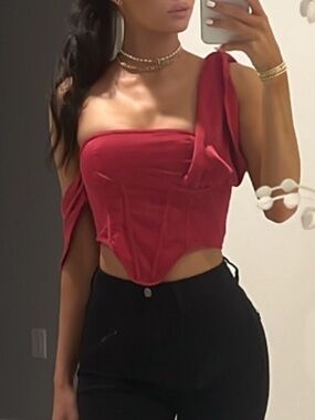 PrettyLittleThing Hot Pink Off-Shoulder One-Piece Bodysuit with Puff Sleeves